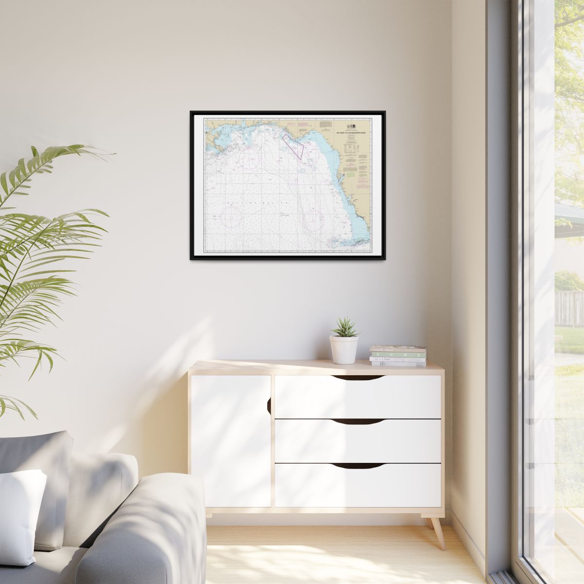 Chart 11006 Gulf Coast - Key West to Mississippi River - NOAA Nautical Chart Floating Frame Canvas | 32" x 24" | 40" x 30" - Black context-1