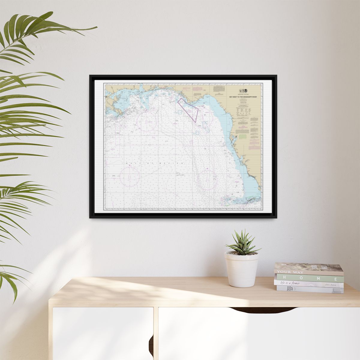 Chart 11006 Gulf Coast - Key West to Mississippi River - NOAA Nautical Chart Floating Frame Canvas | 32" x 24" | 40" x 30" - Black context-1