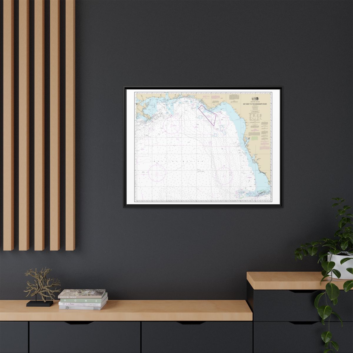Chart 11006 Gulf Coast - Key West to Mississippi River - NOAA Nautical Chart Floating Frame Canvas | 32" x 24" | 40" x 30" - Black context-2