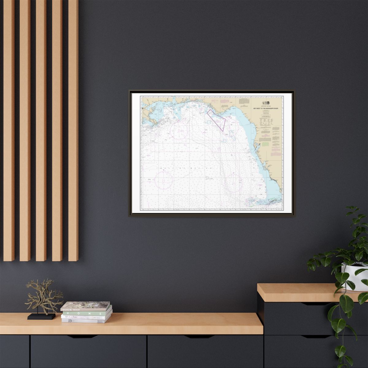 Chart 11006 Gulf Coast - Key West to Mississippi River - NOAA Nautical Chart Floating Frame Canvas | 32" x 24" | 40" x 30" - Espresso context-2