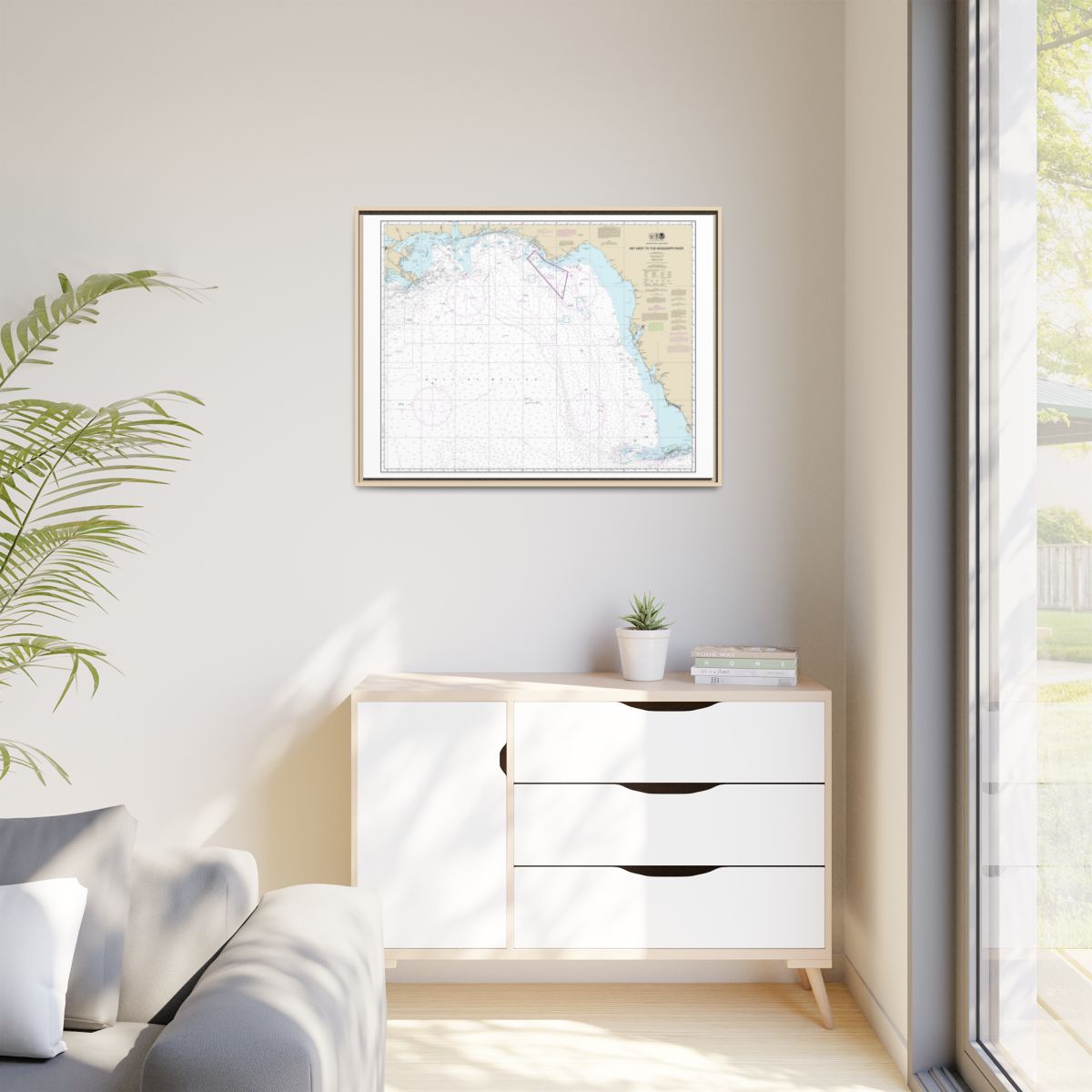 Chart 11006 Gulf Coast - Key West to Mississippi River - NOAA Nautical Chart Floating Frame Canvas | 32" x 24" | 40" x 30" - Natural context-1