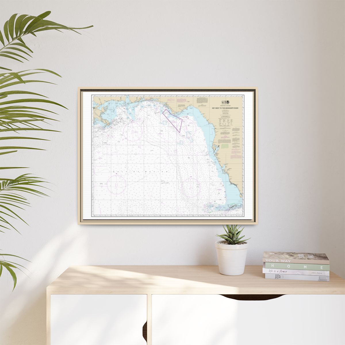 Chart 11006 Gulf Coast - Key West to Mississippi River - NOAA Nautical Chart Floating Frame Canvas | 32" x 24" | 40" x 30" - Natural context-1