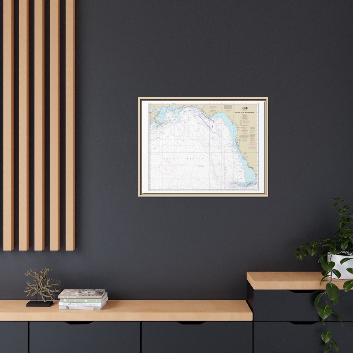 Chart 11006 Gulf Coast - Key West to Mississippi River - NOAA Nautical Chart Floating Frame Canvas | 32" x 24" | 40" x 30" - Natural context-2