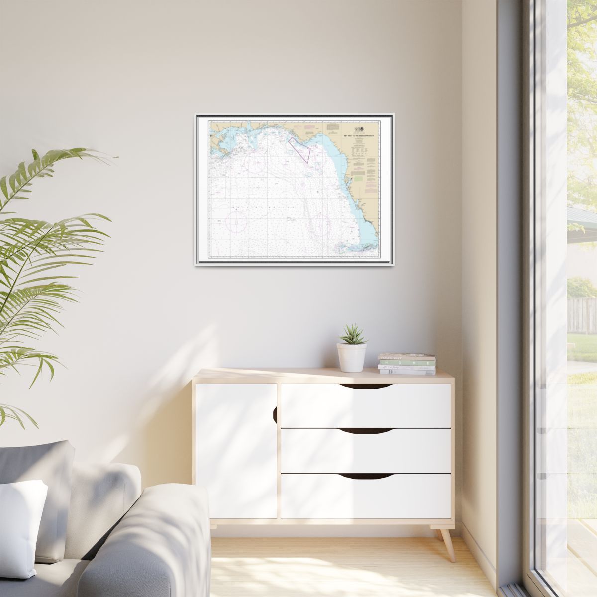 Chart 11006 Gulf Coast - Key West to Mississippi River - NOAA Nautical Chart Floating Frame Canvas | 32" x 24" | 40" x 30" - White context-1