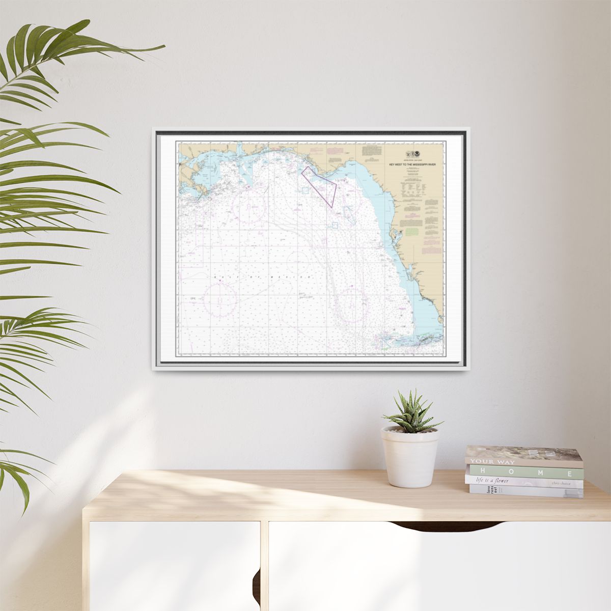 Chart 11006 Gulf Coast - Key West to Mississippi River - NOAA Nautical Chart Floating Frame Canvas | 32" x 24" | 40" x 30" - White context-1