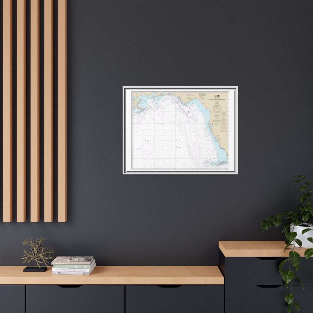 Chart 11006 Gulf Coast - Key West to Mississippi River - NOAA Nautical Chart Floating Frame Canvas | 32" x 24" | 40" x 30" - White context-2