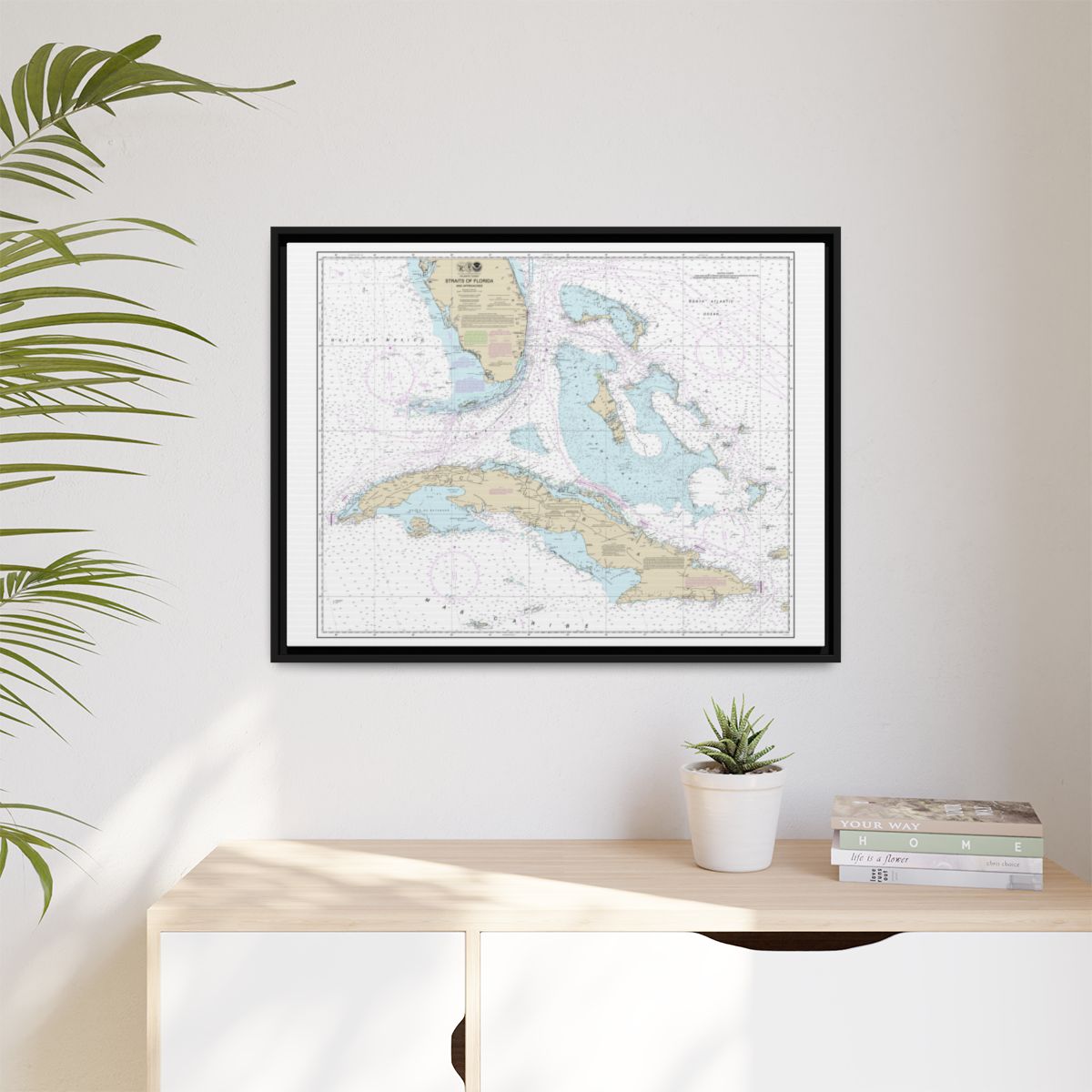 Chart 11013 Straits of Florida and Approaches - NOAA Nautical Chart Floating Frame Canvas | 32" x 24" | 40" x 30" - Black context-1