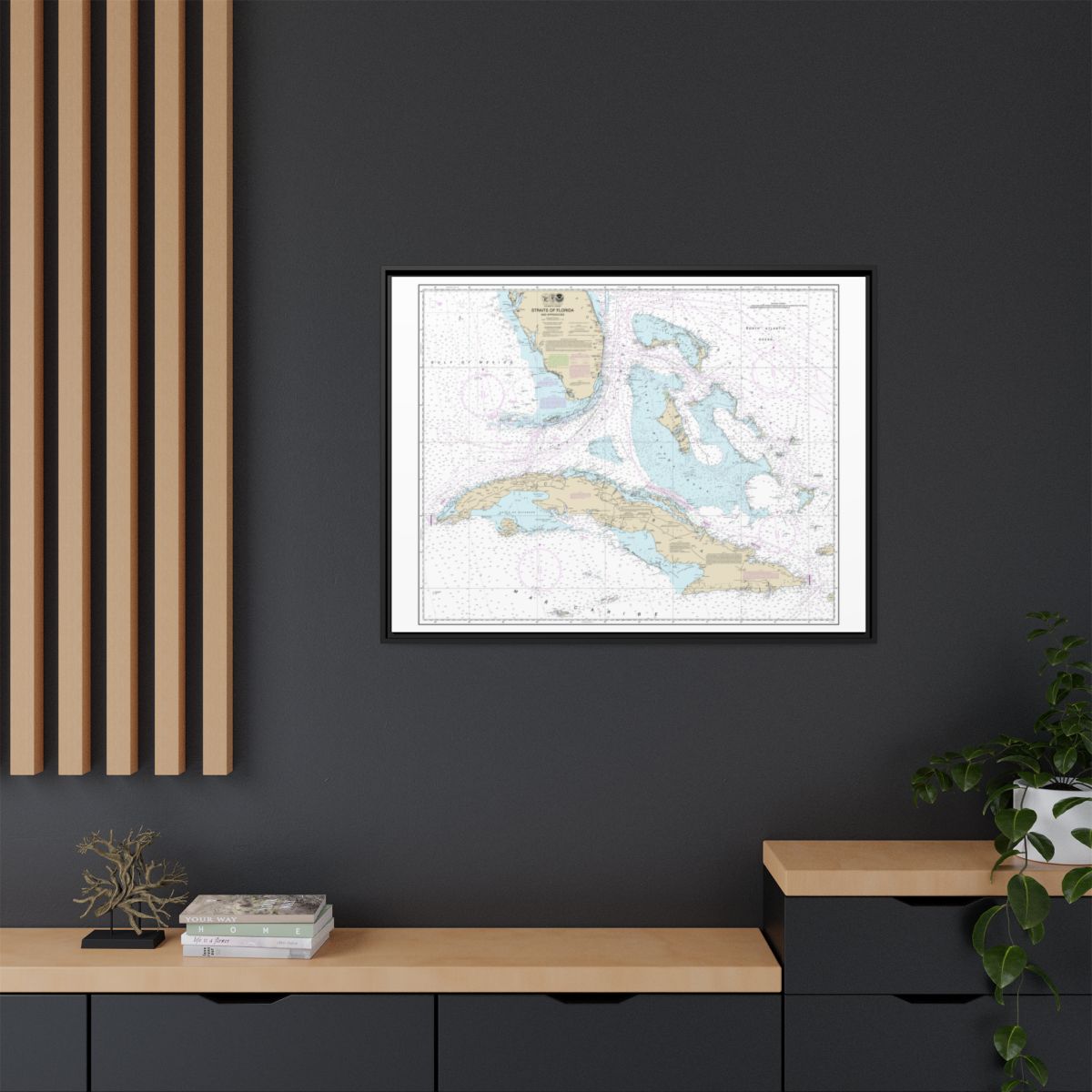 Chart 11013 Straits of Florida and Approaches - NOAA Nautical Chart Floating Frame Canvas | 32" x 24" | 40" x 30" - Black context-2