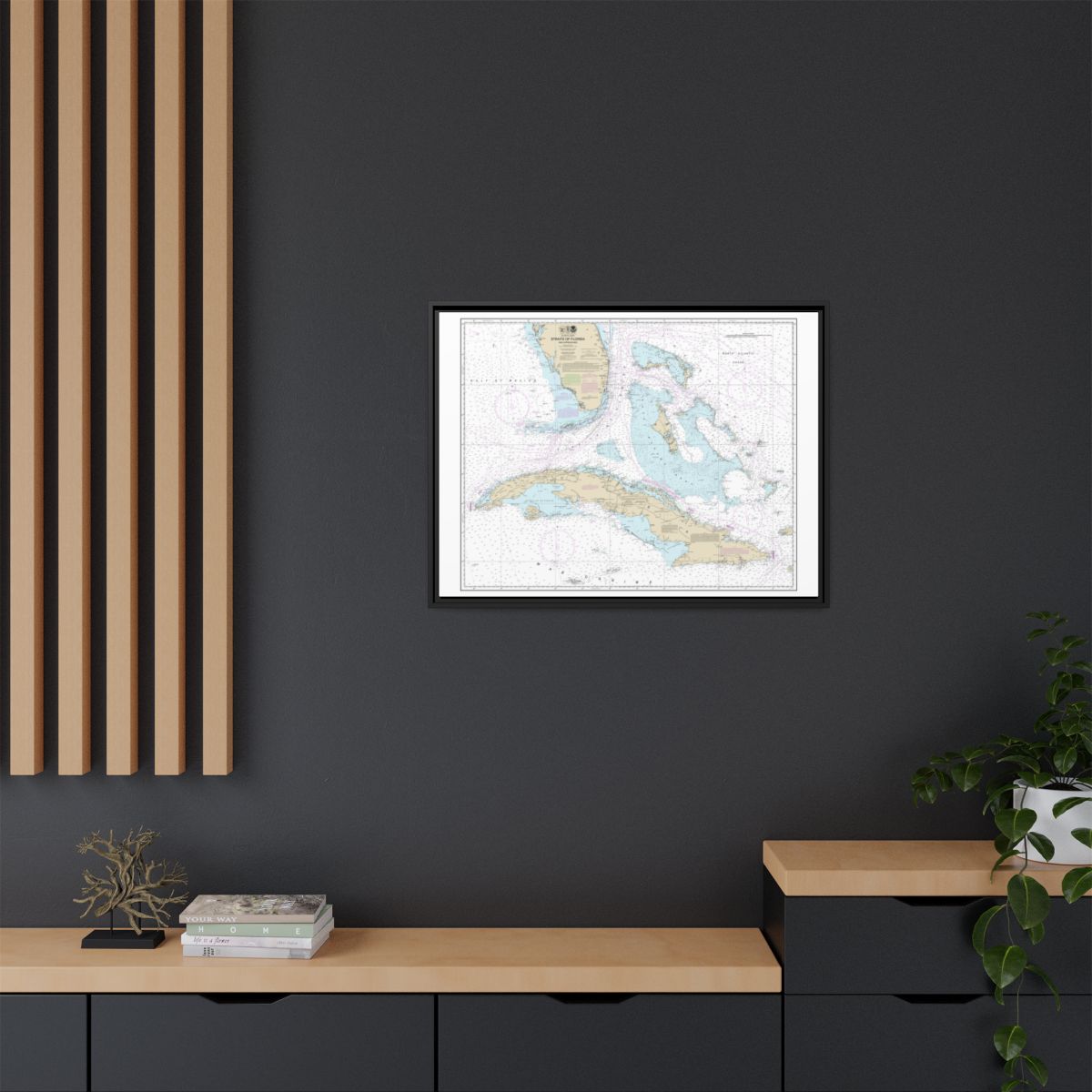 Chart 11013 Straits of Florida and Approaches - NOAA Nautical Chart Floating Frame Canvas | 32" x 24" | 40" x 30" - Black context-2