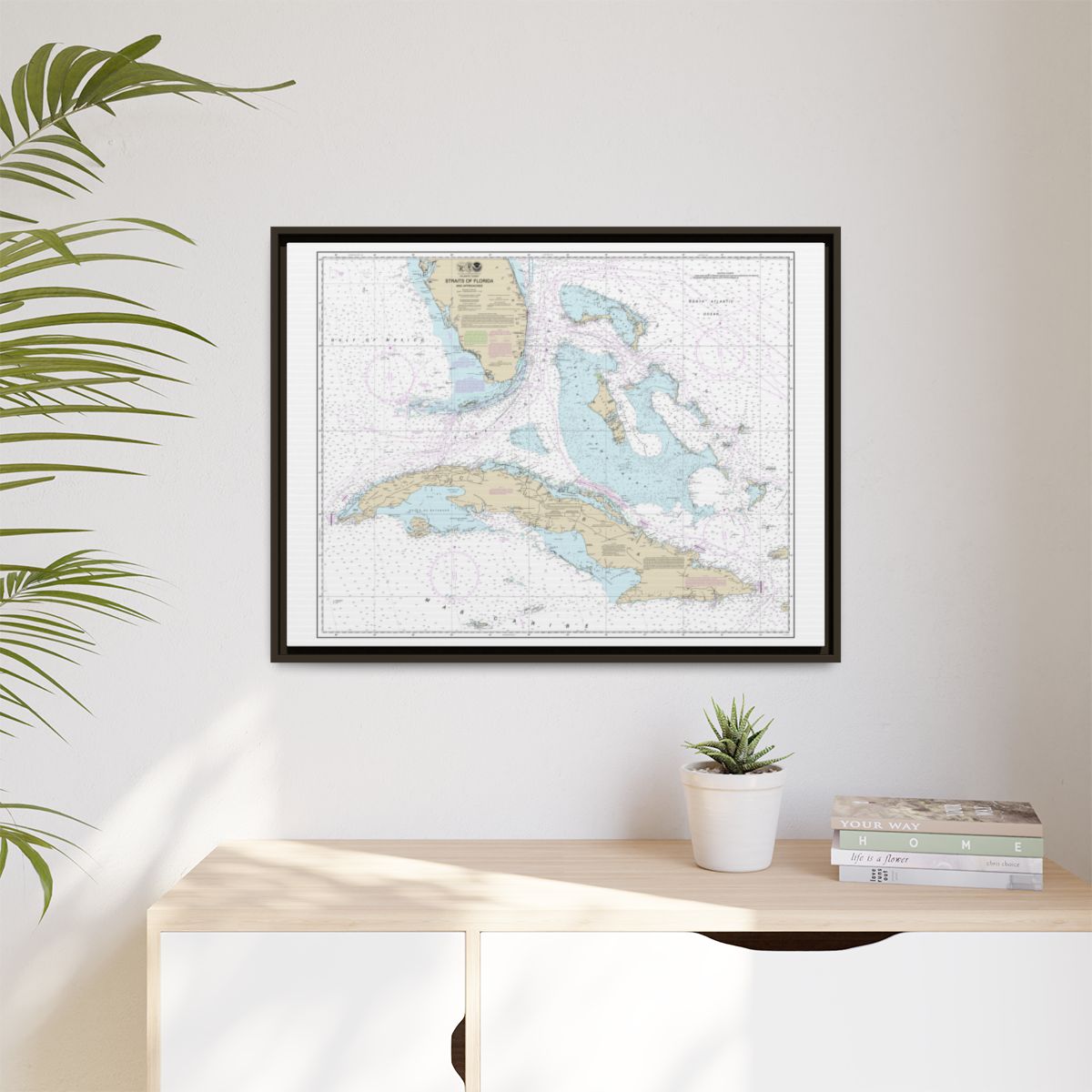 Chart 11013 Straits of Florida and Approaches - NOAA Nautical Chart Floating Frame Canvas | 32" x 24" | 40" x 30" - Espresso context-1