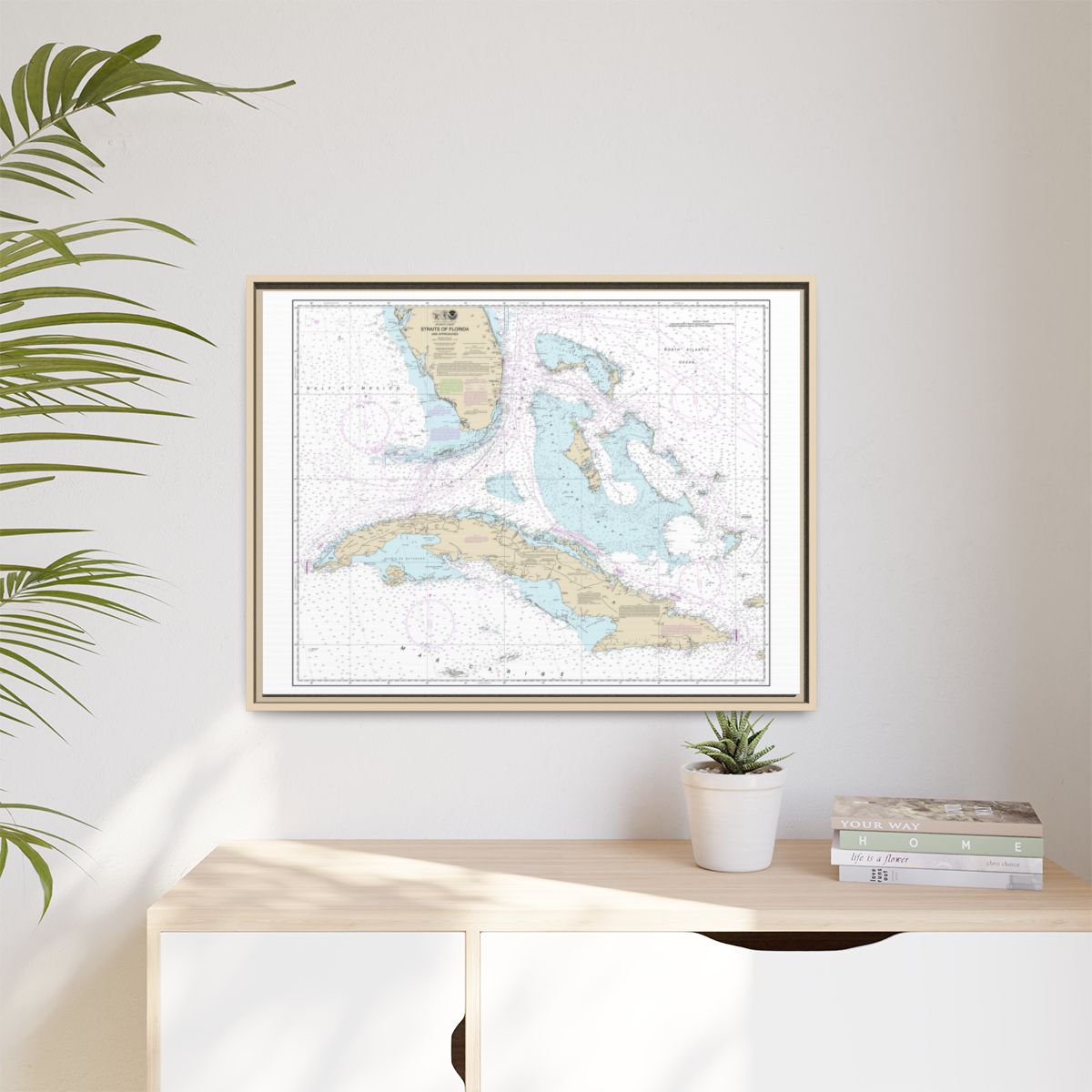 Chart 11013 Straits of Florida and Approaches - NOAA Nautical Chart Floating Frame Canvas | 32" x 24" | 40" x 30" - Natural context-1