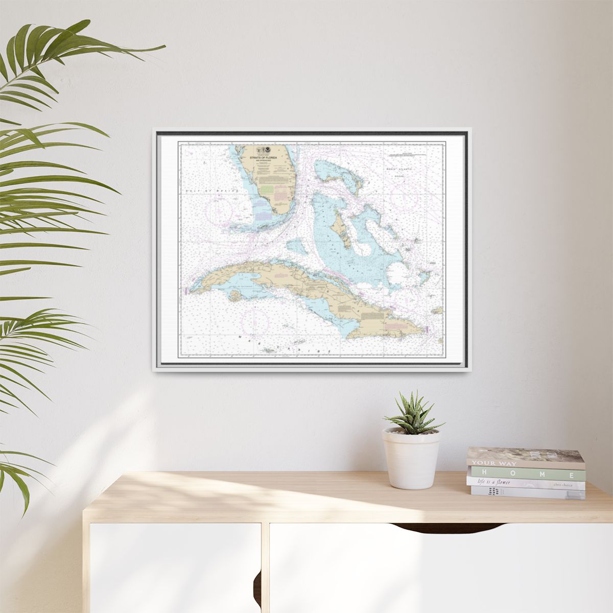 Chart 11013 Straits of Florida and Approaches - NOAA Nautical Chart Floating Frame Canvas | 32" x 24" | 40" x 30" - White context-1