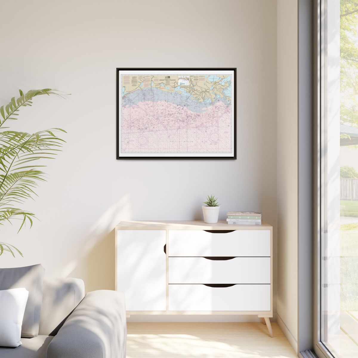 Chart 1116A Mississippi River to Galveston (Oil and Gas Leasing Areas) - NOAA Nautical Chart Floating Frame Canvas | 32" x 24" | 40" x 30" - Espresso context-1