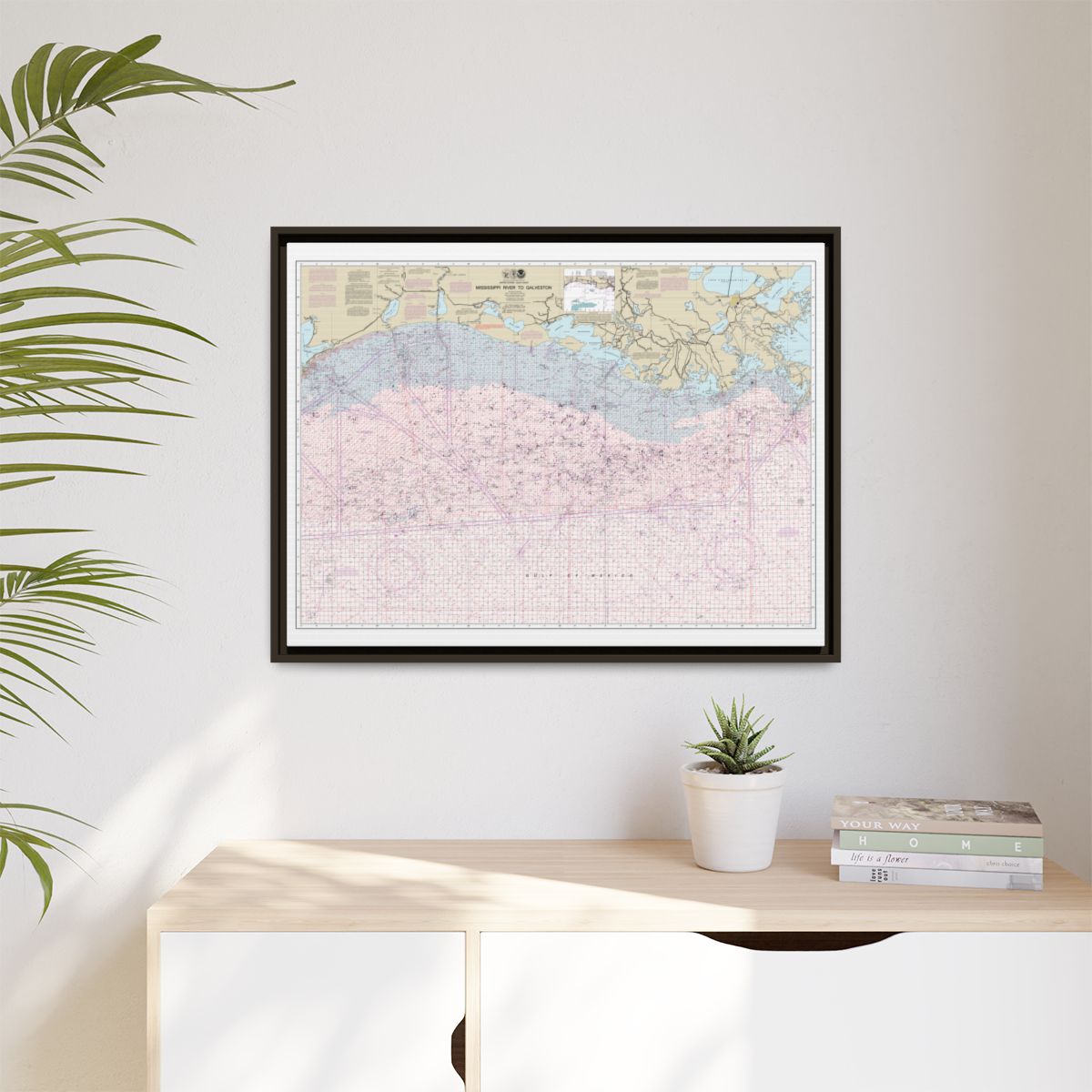 Chart 1116A Mississippi River to Galveston (Oil and Gas Leasing Areas) - NOAA Nautical Chart Floating Frame Canvas | 32" x 24" | 40" x 30" - Espresso context-1
