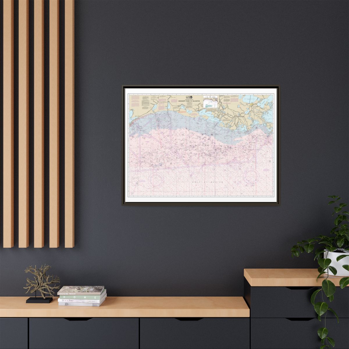 Chart 1116A Mississippi River to Galveston (Oil and Gas Leasing Areas) - NOAA Nautical Chart Floating Frame Canvas | 32" x 24" | 40" x 30" - Espresso context-2