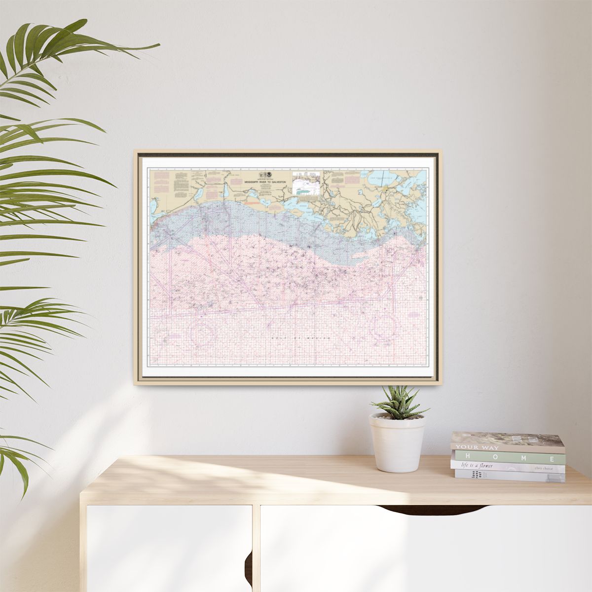 Chart 1116A Mississippi River to Galveston (Oil and Gas Leasing Areas) - NOAA Nautical Chart Floating Frame Canvas | 32" x 24" | 40" x 30" - Natural context-1