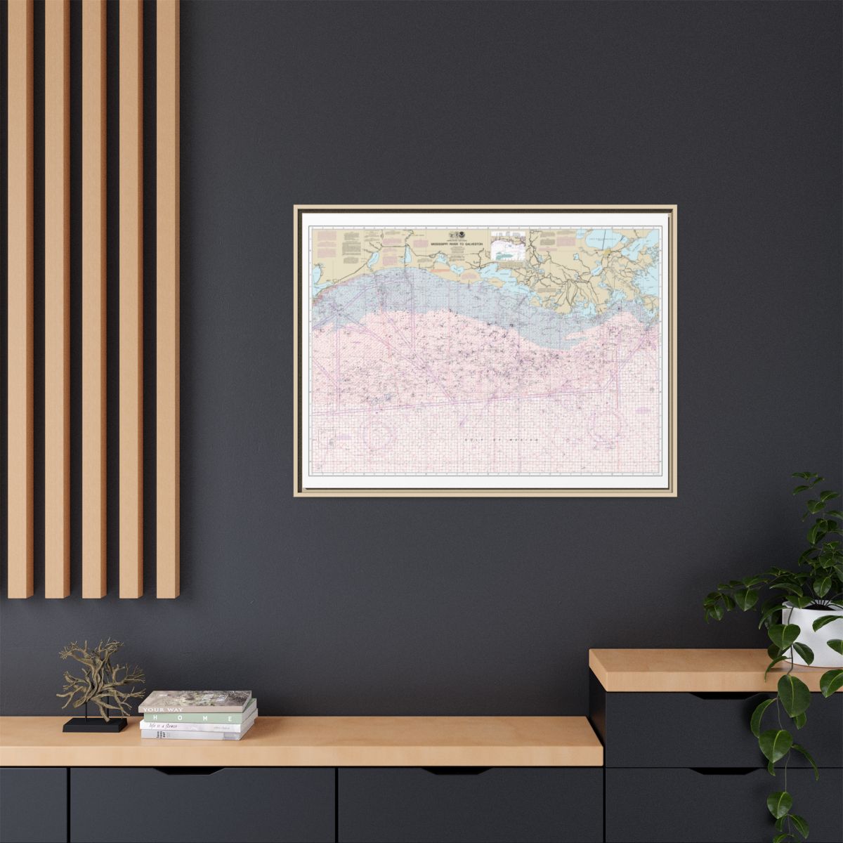 Chart 1116A Mississippi River to Galveston (Oil and Gas Leasing Areas) - NOAA Nautical Chart Floating Frame Canvas | 32" x 24" | 40" x 30" - Natural context-2
