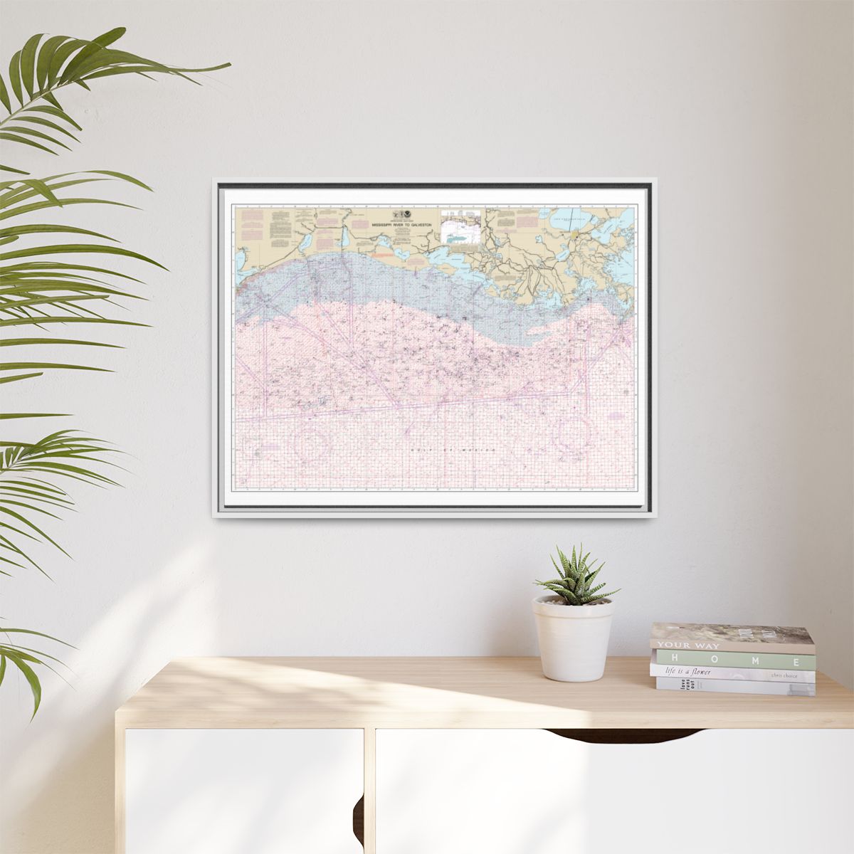 Chart 1116A Mississippi River to Galveston (Oil and Gas Leasing Areas) - NOAA Nautical Chart Floating Frame Canvas | 32" x 24" | 40" x 30" - White context-1