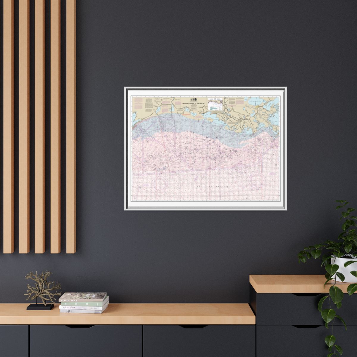 Chart 1116A Mississippi River to Galveston (Oil and Gas Leasing Areas) - NOAA Nautical Chart Floating Frame Canvas | 32" x 24" | 40" x 30" - White context-2