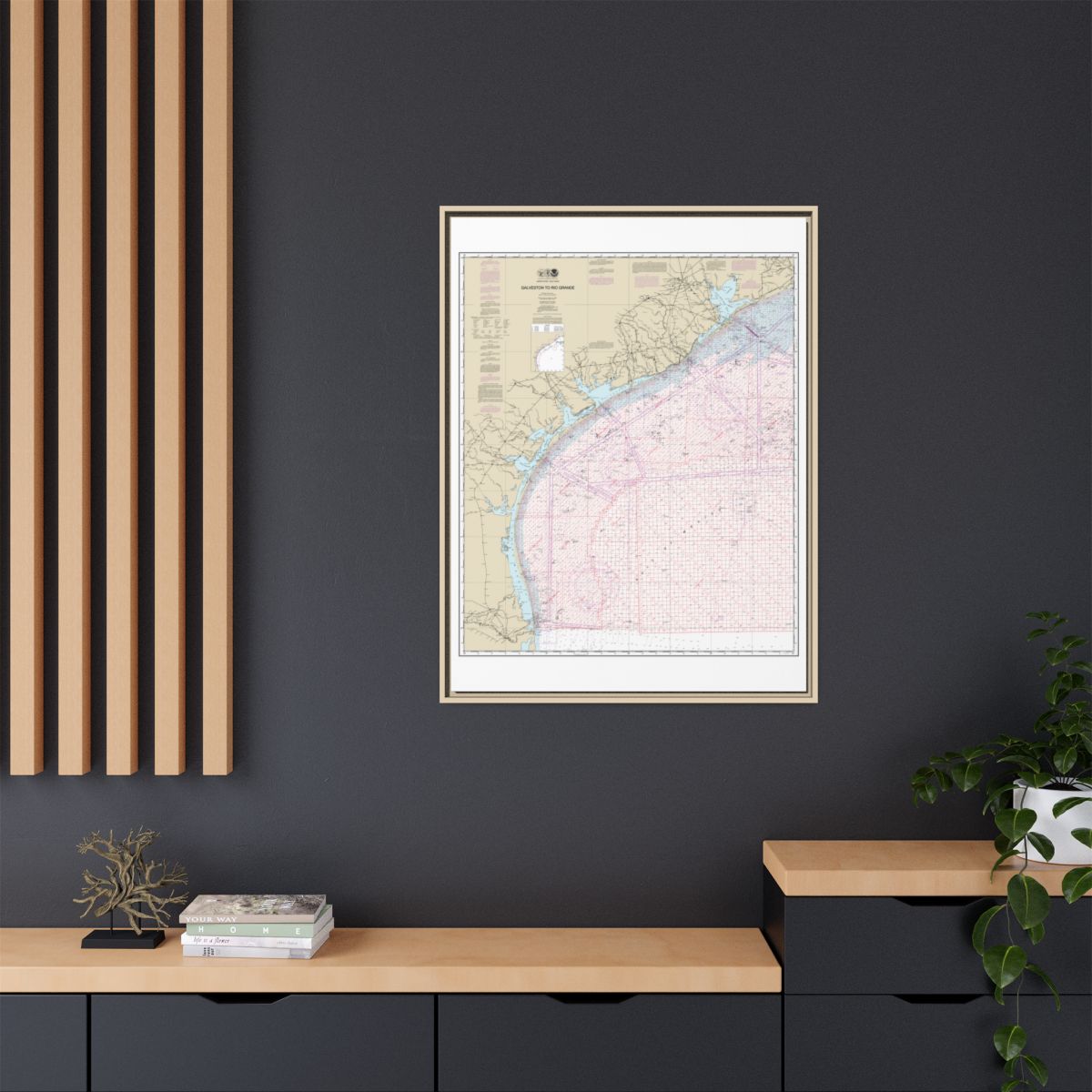 Chart 1117A Galveston to Rio Grande (Oil and Gas Leasing Areas) - NOAA Nautical Chart Floating Frame Canvas | 24" x 32" | 30" x 40" - Natural context-2