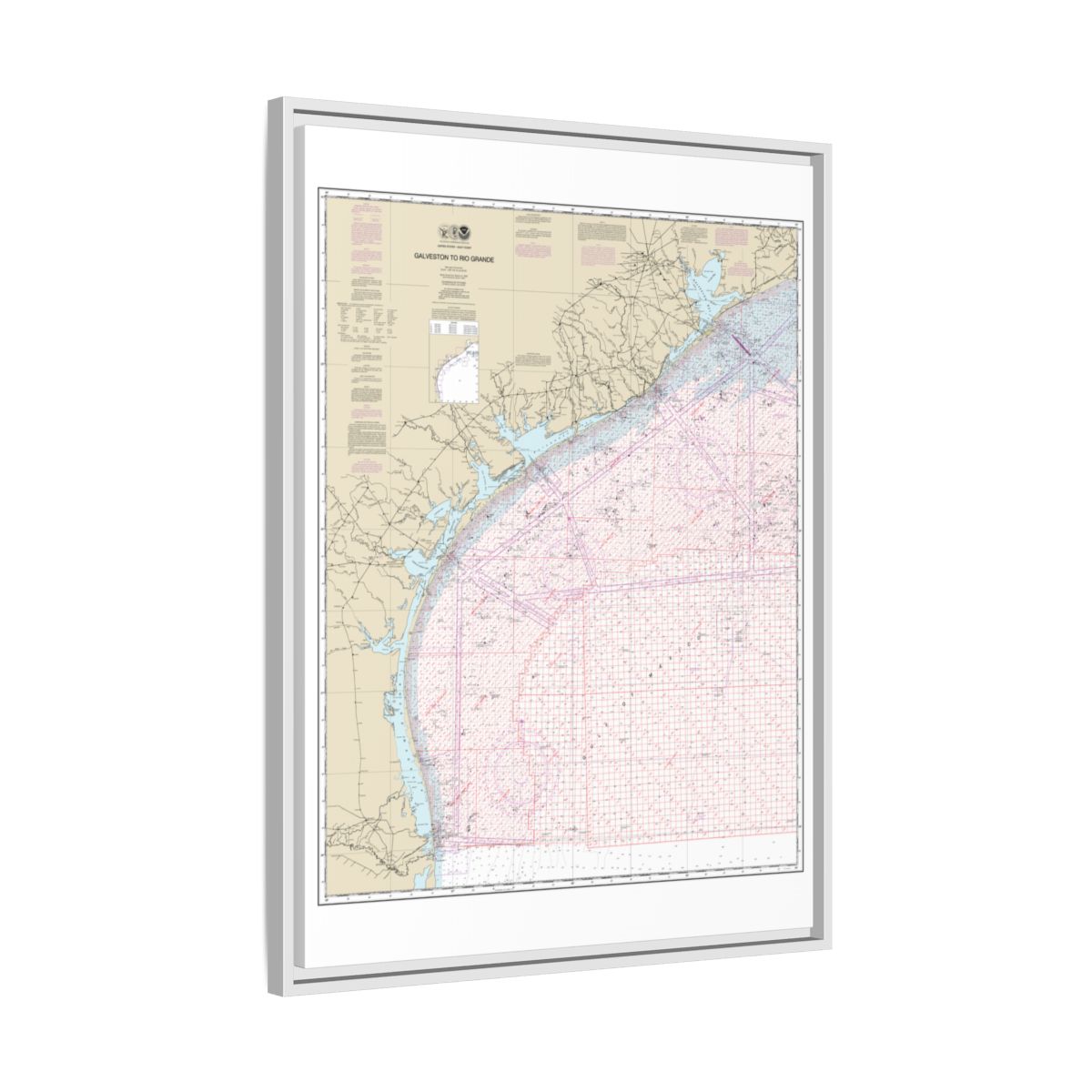 Chart 1117A Galveston to Rio Grande (Oil and Gas Leasing Areas) - NOAA Nautical Chart Floating Frame Canvas | 24" x 32" | 30" x 40" - White side
