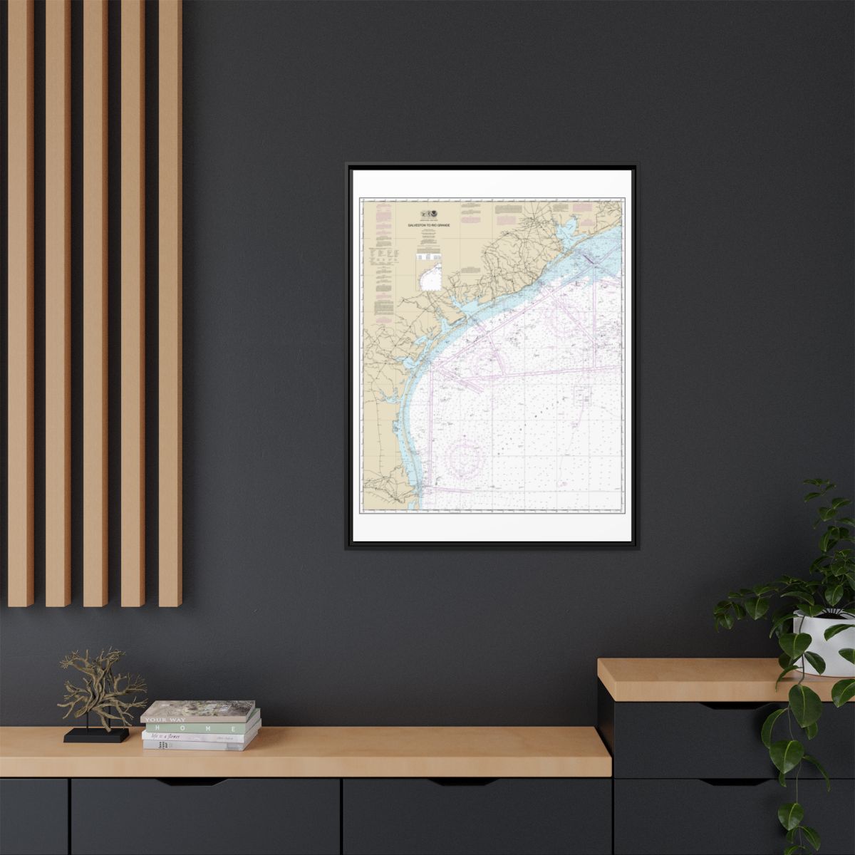 Chart 11300 Galveston to Rio Grande - NOAA Nautical Chart Floating Frame Canvas | 24" x 32" | 30" x 40" - Black context-2