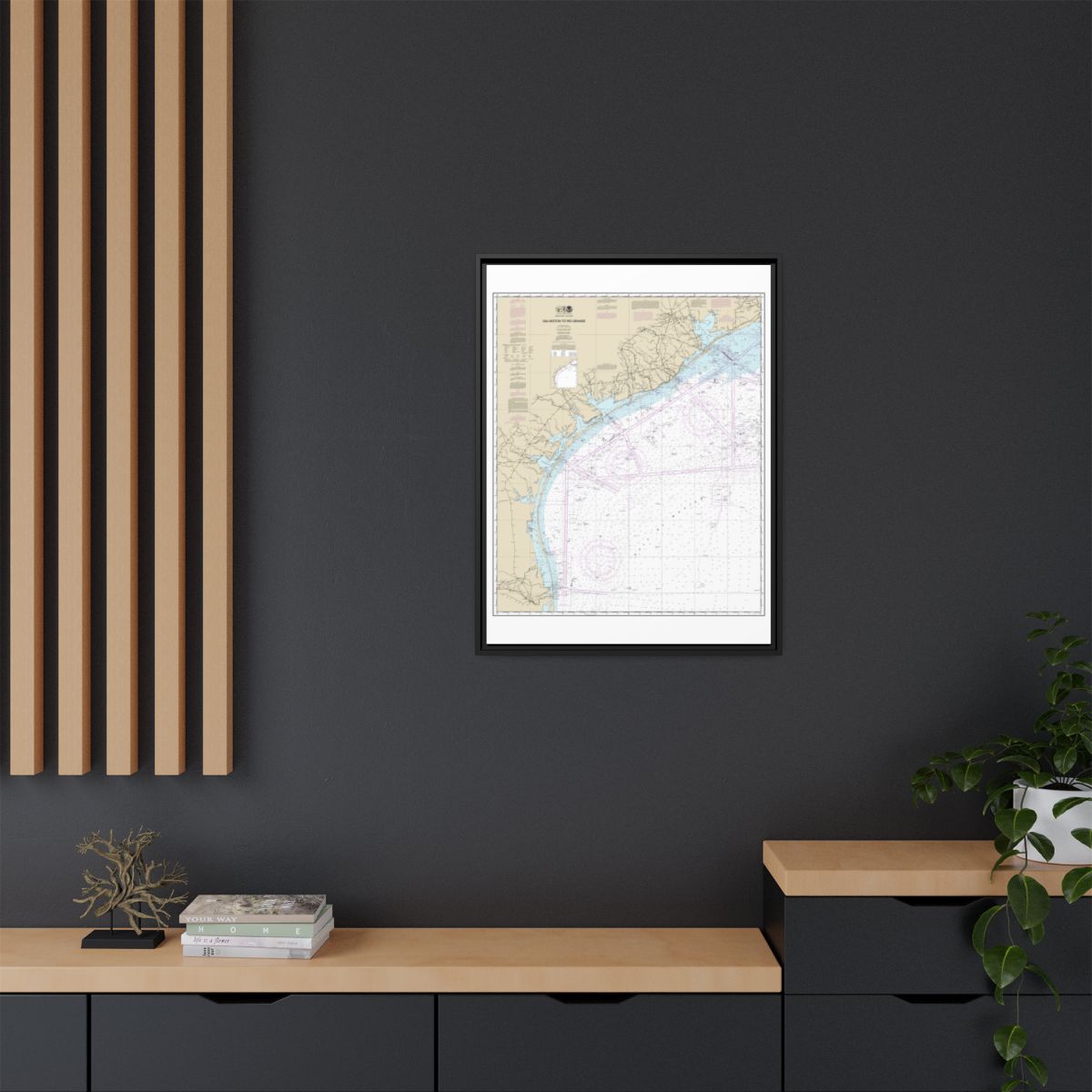 Chart 11300 Galveston to Rio Grande - NOAA Nautical Chart Floating Frame Canvas | 24" x 32" | 30" x 40" - Black context-2