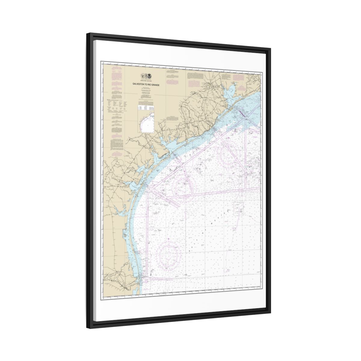 Chart 11300 Galveston to Rio Grande - NOAA Nautical Chart Floating Frame Canvas | 24" x 32" | 30" x 40" - Black side