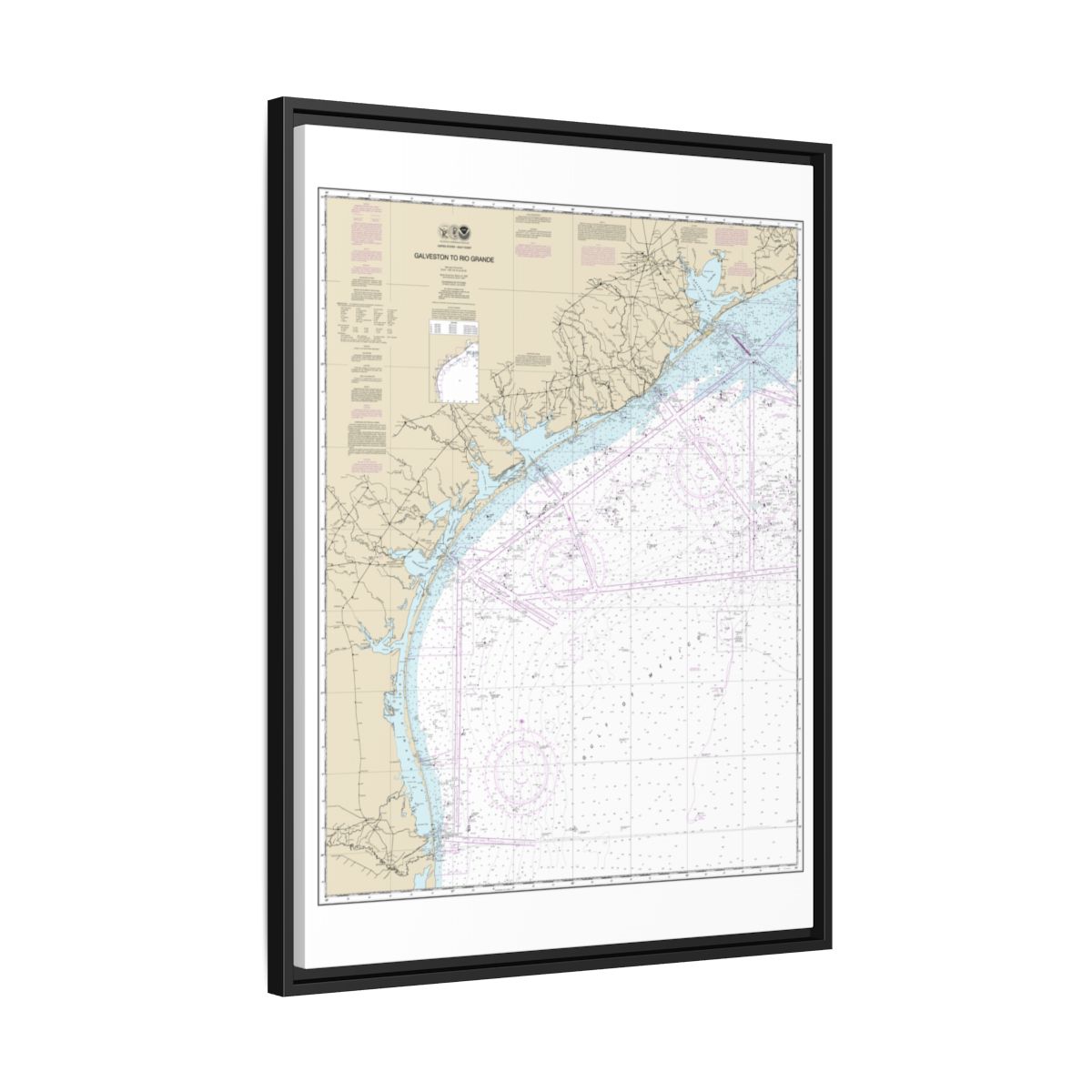 Chart 11300 Galveston to Rio Grande - NOAA Nautical Chart Floating Frame Canvas | 24" x 32" | 30" x 40" - Black side