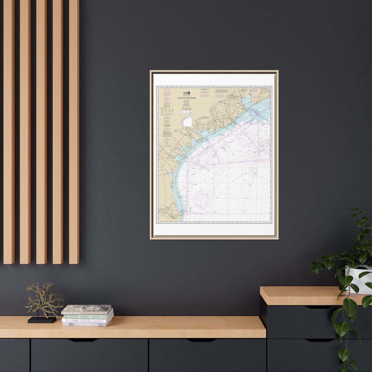 Chart 11300 Galveston to Rio Grande - NOAA Nautical Chart Floating Frame Canvas | 24" x 32" | 30" x 40" - Natural context-2
