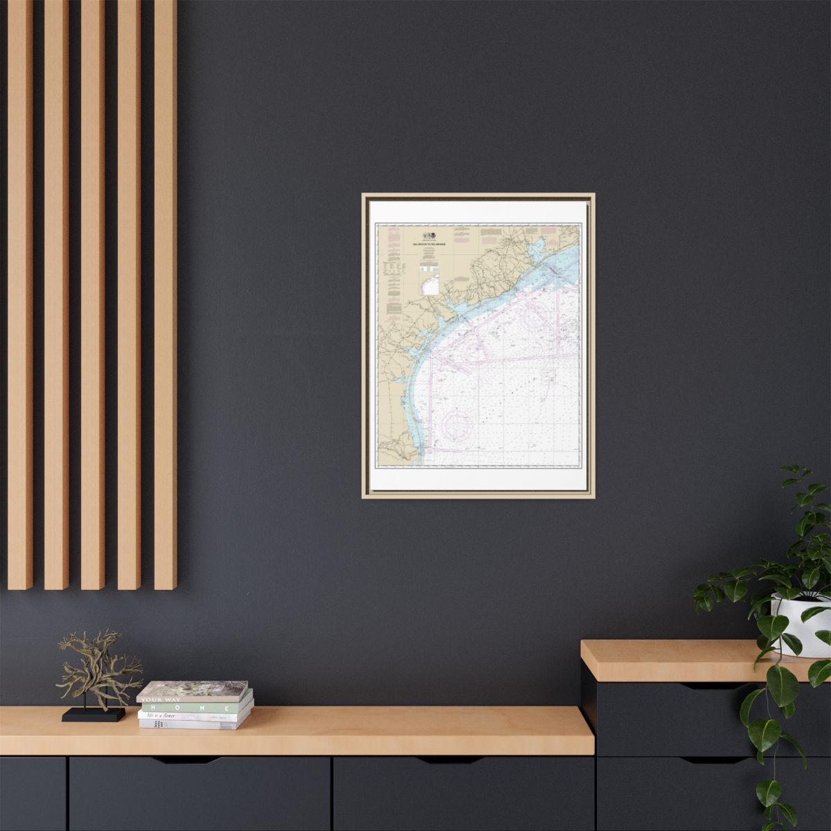 Chart 11300 Galveston to Rio Grande - NOAA Nautical Chart Floating Frame Canvas | 24" x 32" | 30" x 40" - Natural context-2