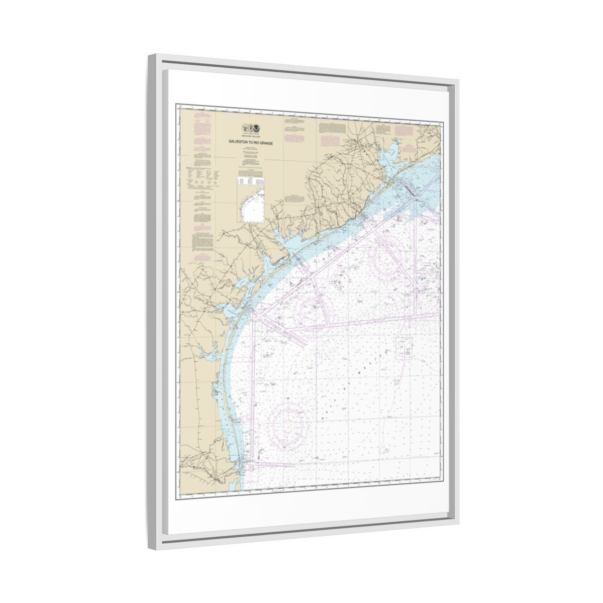 Chart 11300 Galveston to Rio Grande - NOAA Nautical Chart Floating Frame Canvas | 24" x 32" | 30" x 40" - White side