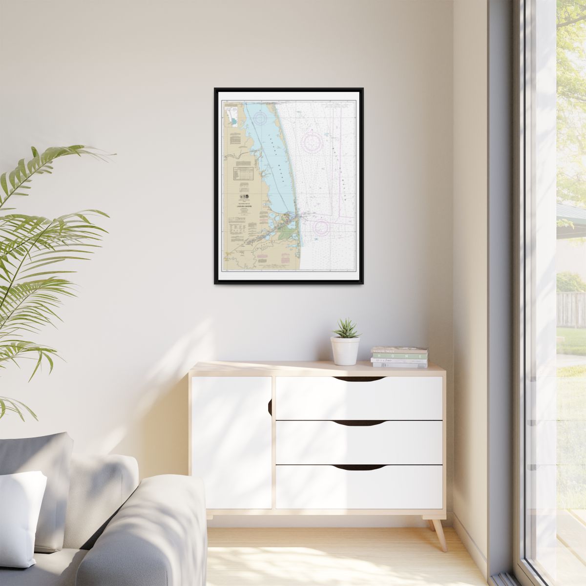Chart 11301 Southern part of Laguna Madre - NOAA Nautical Chart Floating Frame Canvas | 24" x 32" | 30" x 40" - Black context-1