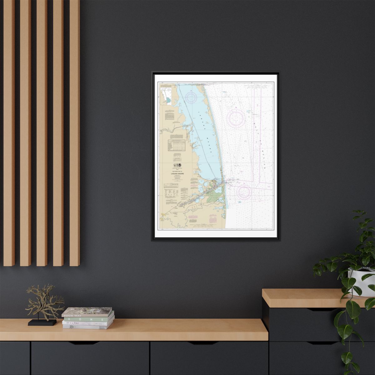 Chart 11301 Southern part of Laguna Madre - NOAA Nautical Chart Floating Frame Canvas | 24" x 32" | 30" x 40" - Black context-2