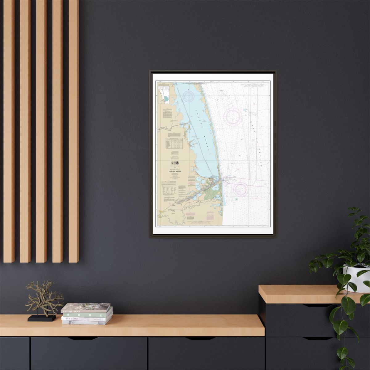 Chart 11301 Southern part of Laguna Madre - NOAA Nautical Chart Floating Frame Canvas | 24" x 32" | 30" x 40" - Espresso context-2