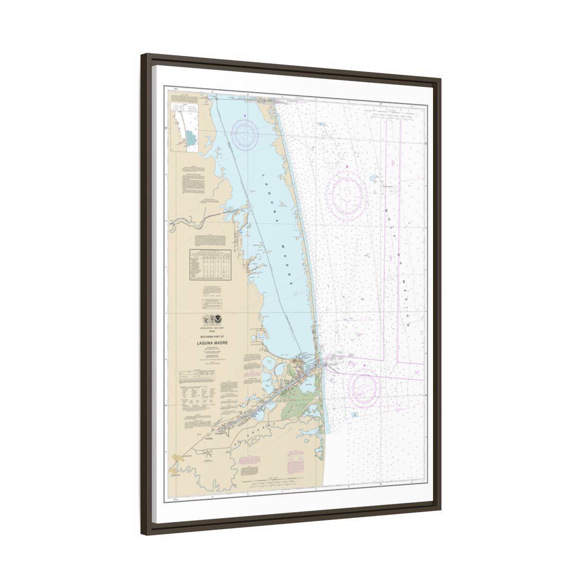 Chart 11301 Southern part of Laguna Madre - NOAA Nautical Chart Floating Frame Canvas | 24" x 32" | 30" x 40" - Espresso side