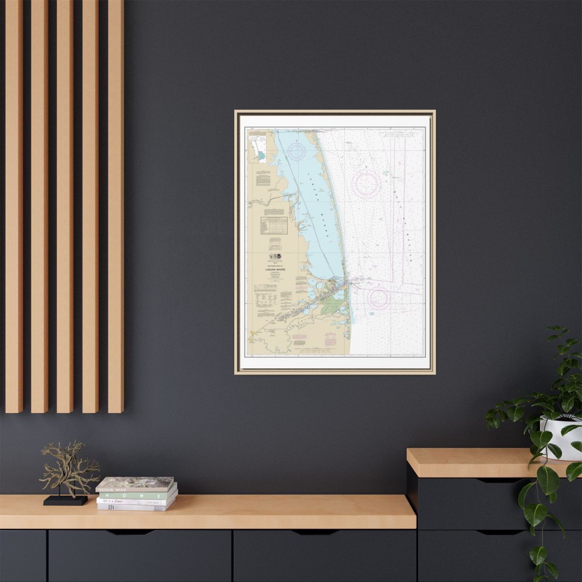 Chart 11301 Southern part of Laguna Madre - NOAA Nautical Chart Floating Frame Canvas | 24" x 32" | 30" x 40" - Natural context-2