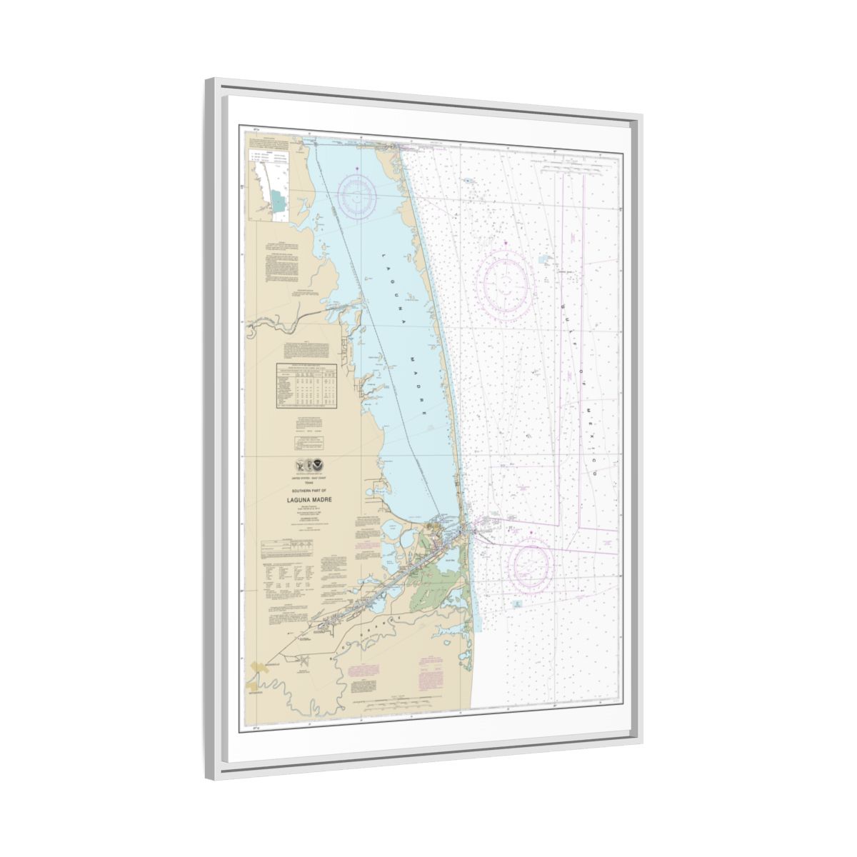 Chart 11301 Southern part of Laguna Madre - NOAA Nautical Chart Floating Frame Canvas | 24" x 32" | 30" x 40" - White side