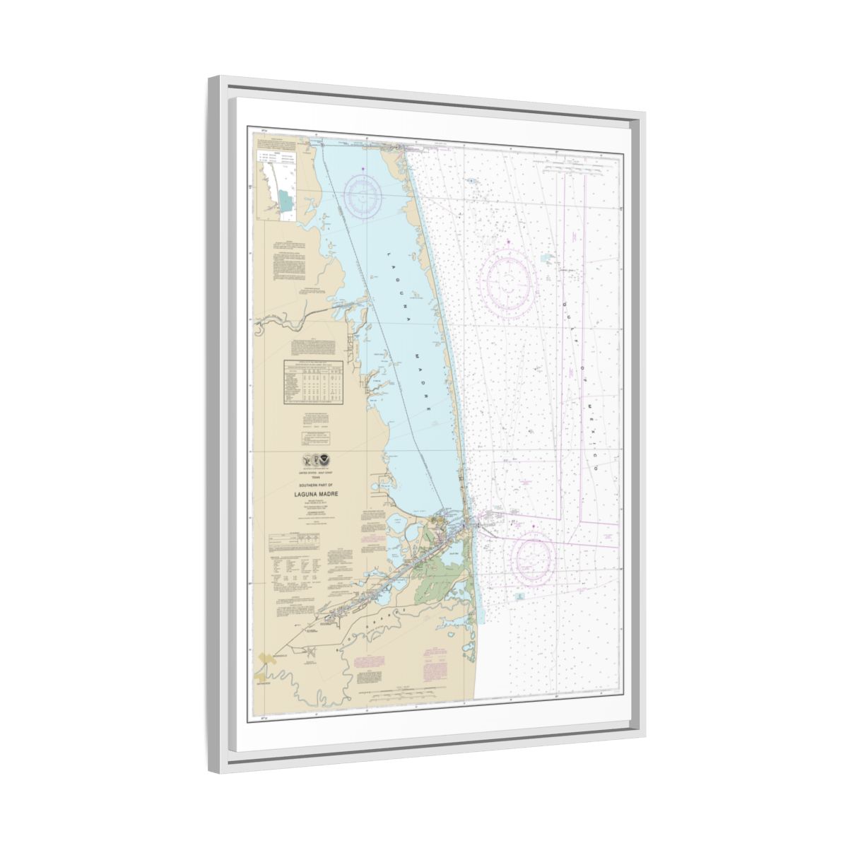 Chart 11301 Southern part of Laguna Madre - NOAA Nautical Chart Floating Frame Canvas | 24" x 32" | 30" x 40" - White side