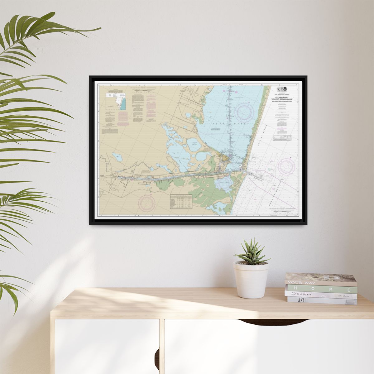 Chart 11302 Intracoastal Waterway Stover Point to Port Brownsville, including Brazos Santiago Pass - NOAA Nautical Chart Floating Frame Canvas | 30" x 20" | 36" x 24" | 48" x 32" - Black context-1