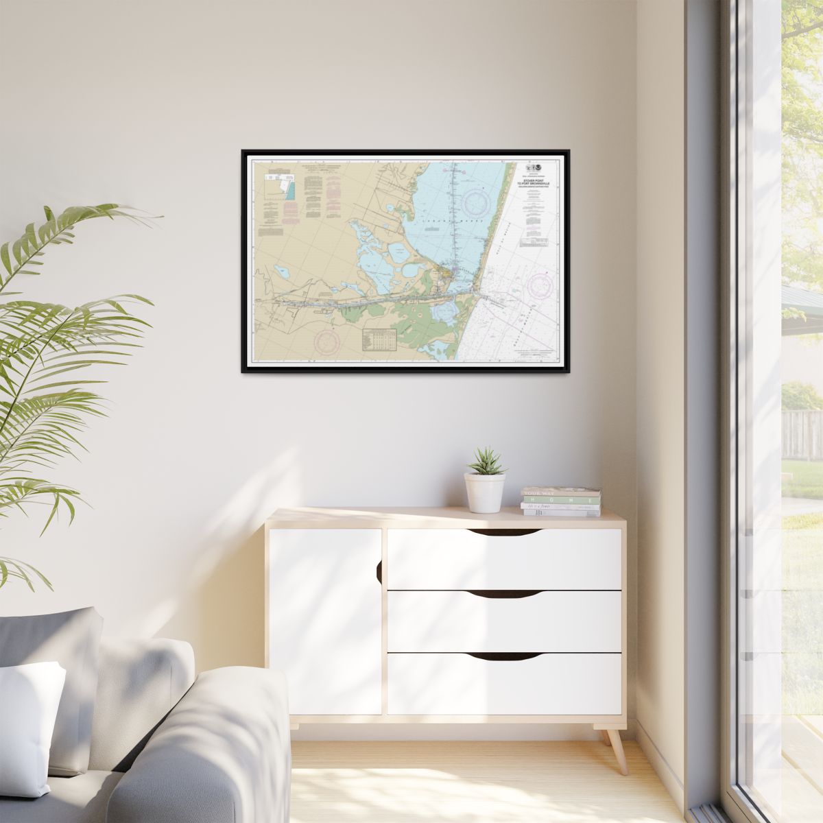 Chart 11302 Intracoastal Waterway Stover Point to Port Brownsville, including Brazos Santiago Pass - NOAA Nautical Chart Floating Frame Canvas | 30" x 20" | 36" x 24" | 48" x 32" - Black context-1