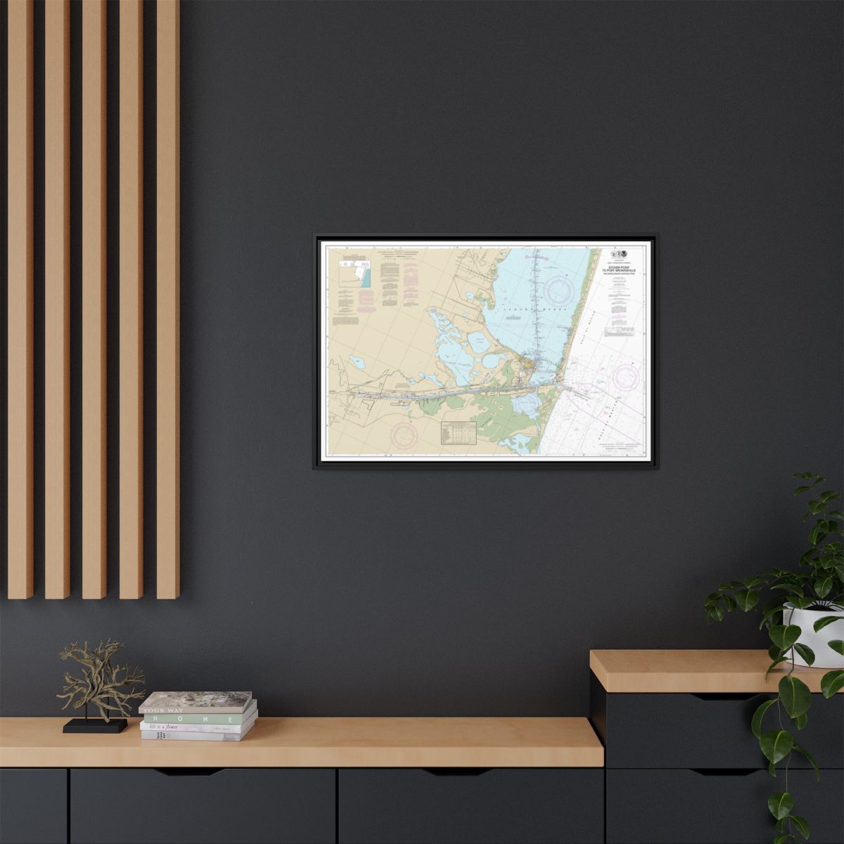 Chart 11302 Intracoastal Waterway Stover Point to Port Brownsville, including Brazos Santiago Pass - NOAA Nautical Chart Floating Frame Canvas | 30" x 20" | 36" x 24" | 48" x 32" - Black context-2