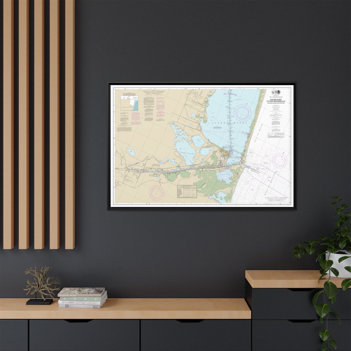 Chart 11302 Intracoastal Waterway Stover Point to Port Brownsville, including Brazos Santiago Pass - NOAA Nautical Chart Floating Frame Canvas | 30" x 20" | 36" x 24" | 48" x 32" - Black context-2