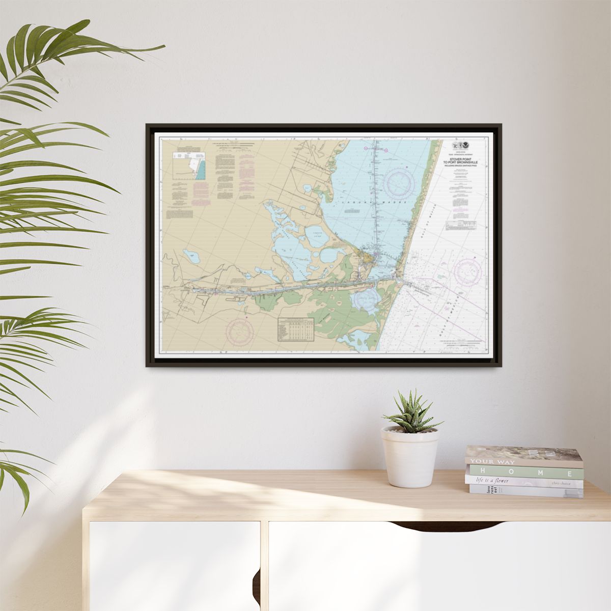 Chart 11302 Intracoastal Waterway Stover Point to Port Brownsville, including Brazos Santiago Pass - NOAA Nautical Chart Floating Frame Canvas | 30" x 20" | 36" x 24" | 48" x 32" - Espresso context-1