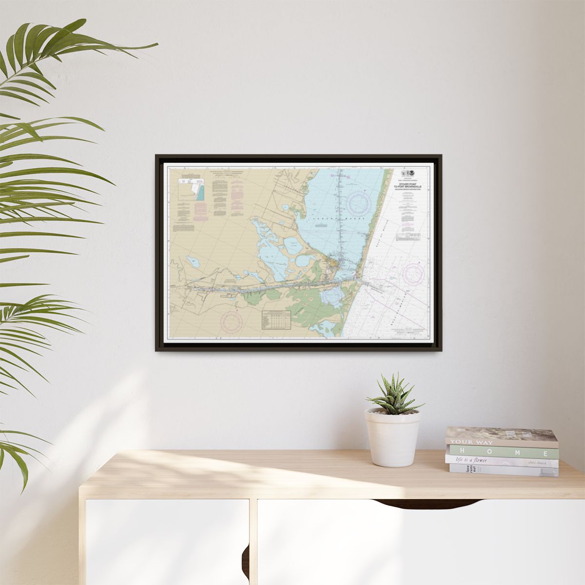 Chart 11302 Intracoastal Waterway Stover Point to Port Brownsville, including Brazos Santiago Pass - NOAA Nautical Chart Floating Frame Canvas | 30" x 20" | 36" x 24" | 48" x 32" - Espresso context-1