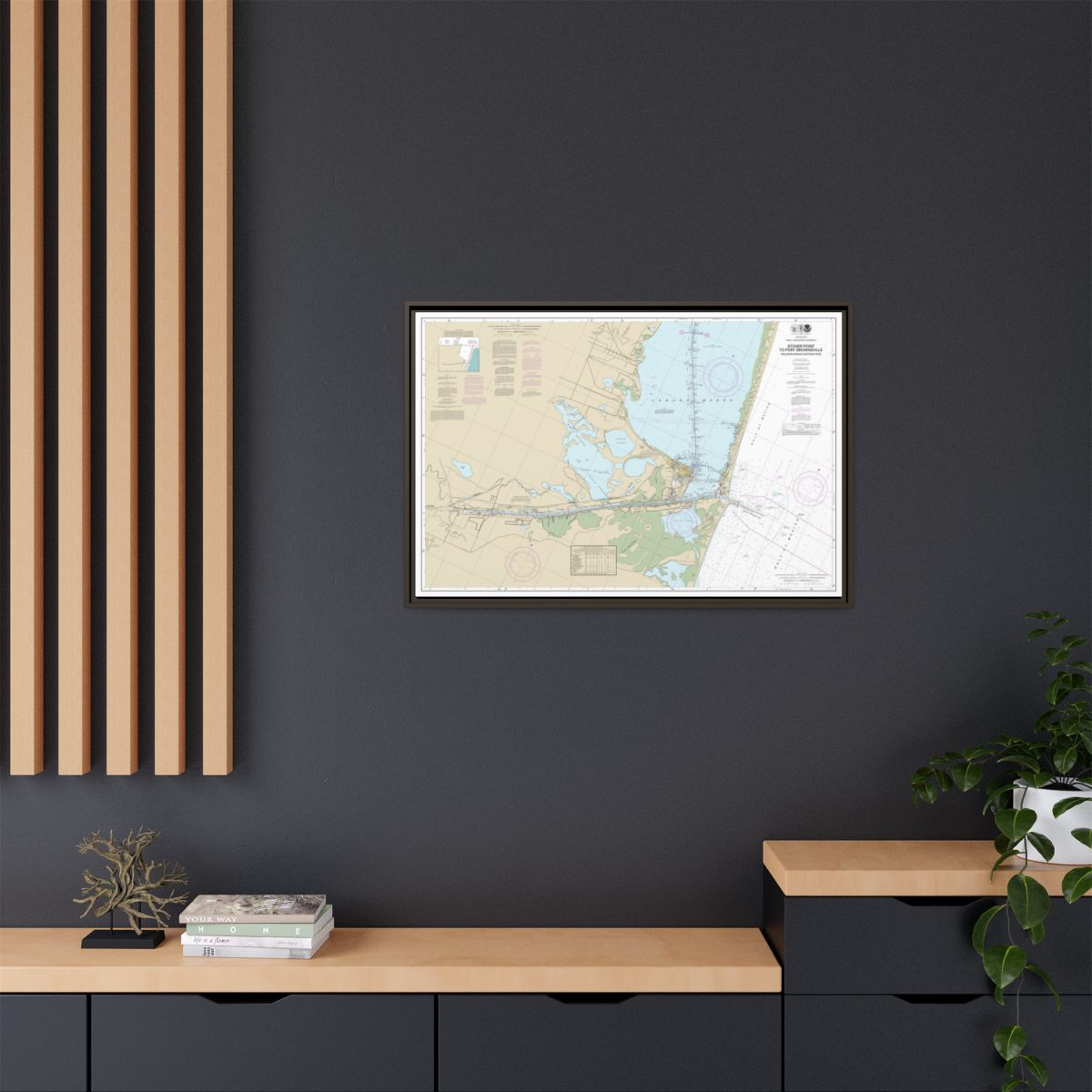 Chart 11302 Intracoastal Waterway Stover Point to Port Brownsville, including Brazos Santiago Pass - NOAA Nautical Chart Floating Frame Canvas | 30" x 20" | 36" x 24" | 48" x 32" - Espresso context-2