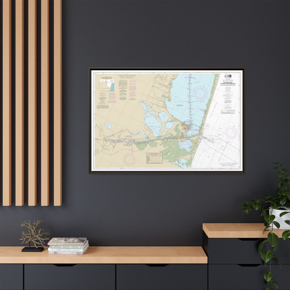Chart 11302 Intracoastal Waterway Stover Point to Port Brownsville, including Brazos Santiago Pass - NOAA Nautical Chart Floating Frame Canvas | 30" x 20" | 36" x 24" | 48" x 32" - Espresso context-2