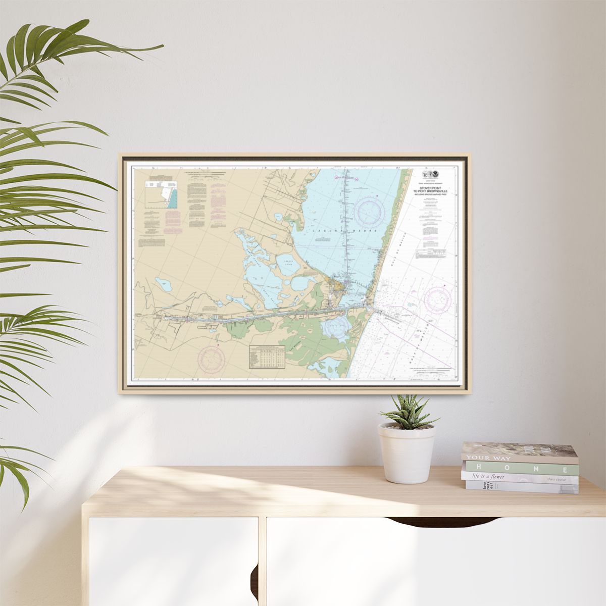 Chart 11302 Intracoastal Waterway Stover Point to Port Brownsville, including Brazos Santiago Pass - NOAA Nautical Chart Floating Frame Canvas | 30" x 20" | 36" x 24" | 48" x 32" - Natural context-1