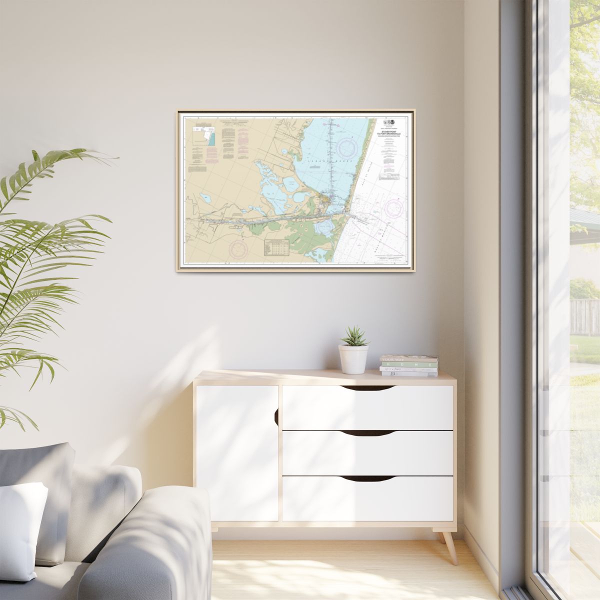 Chart 11302 Intracoastal Waterway Stover Point to Port Brownsville, including Brazos Santiago Pass - NOAA Nautical Chart Floating Frame Canvas | 30" x 20" | 36" x 24" | 48" x 32" - Natural context-1