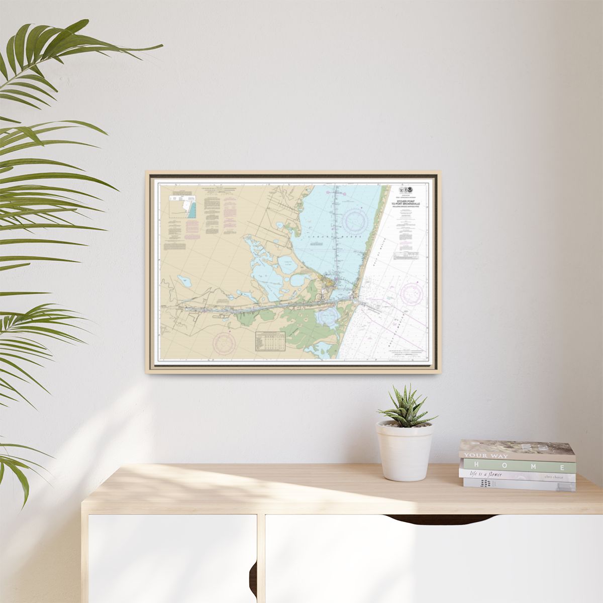 Chart 11302 Intracoastal Waterway Stover Point to Port Brownsville, including Brazos Santiago Pass - NOAA Nautical Chart Floating Frame Canvas | 30" x 20" | 36" x 24" | 48" x 32" - Natural context-1